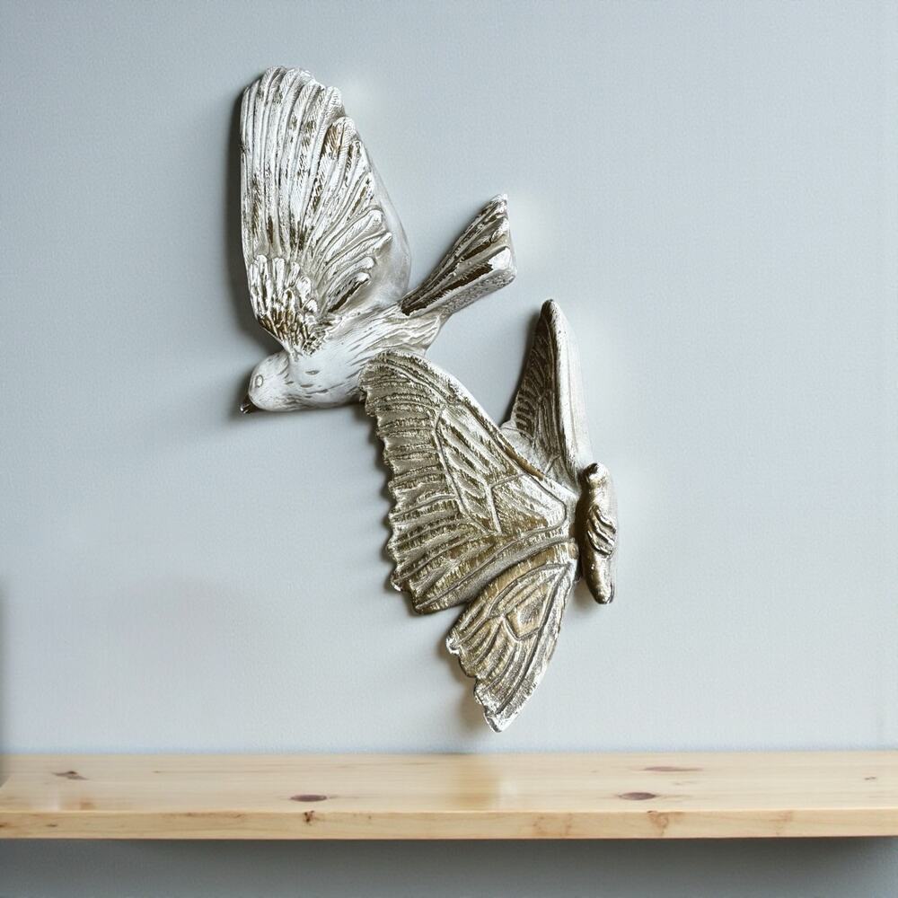 Vintage 1950s Universal Statuary Corp Chalkware Wall Plaques Set Bird Butterfly